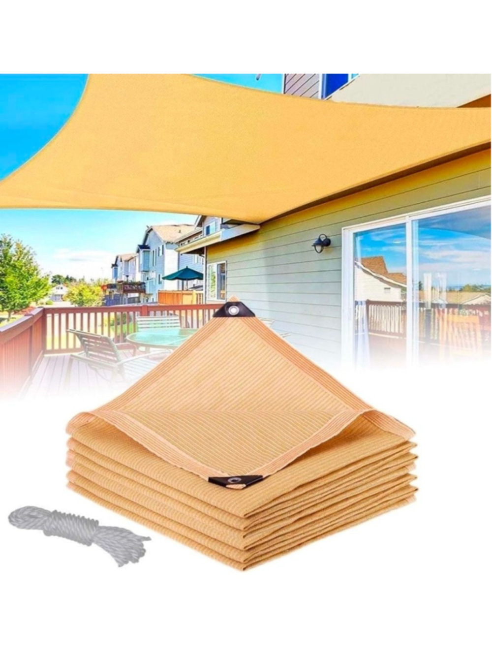 Unbranded 10x10ft Home Sun Shade Sail Canopy Square Heavy Duty Beige NEW